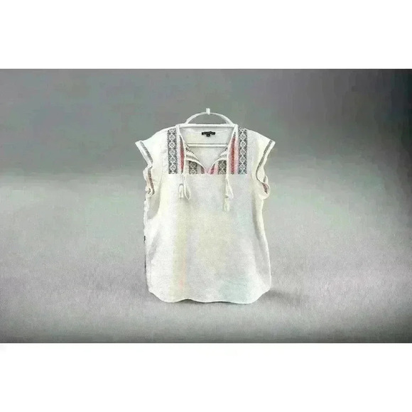 Adrianna Papell Embroidered Blouse Women Medium White Flutter Sleeves Tassel Tie - Picture 2 of 10